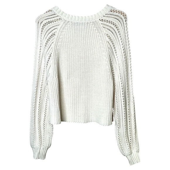 AMERICAN EAGLE Cotton Blend Cream Cropped Rib Knit Pointelle Sleeves Sweater M - Picture 3 of 8